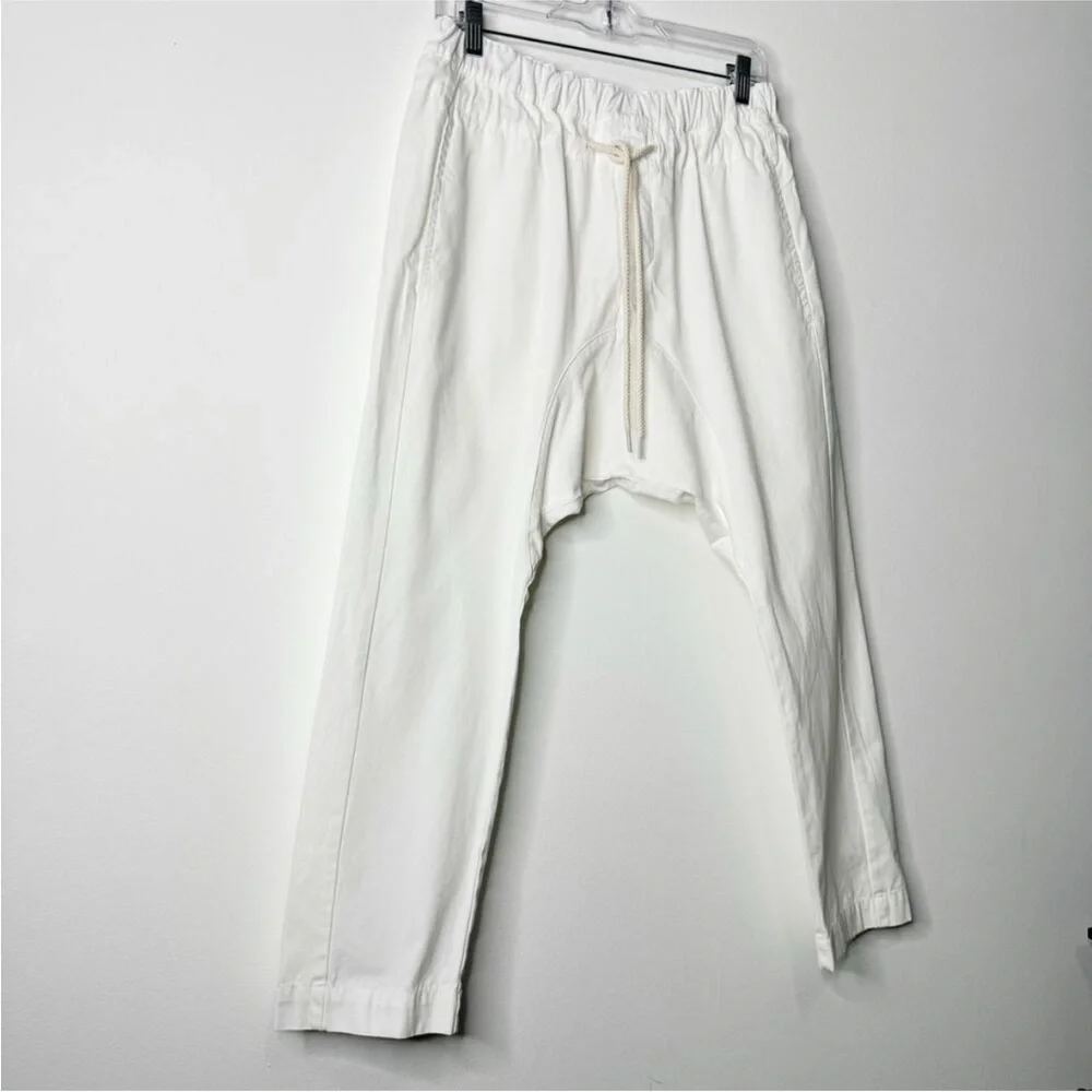 Bassike Cotton Tapered Drop Crotch White Pants Size 2/Medium - Picture 4 of 8